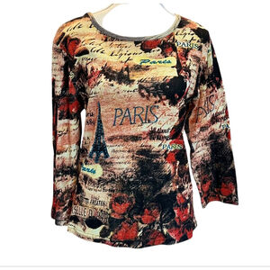 Y2K Paris Eiffel Tower Long Sleeve Top Euro grunge